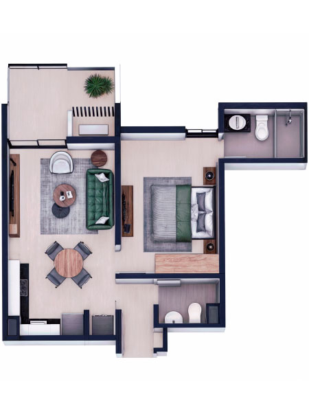 2 Dormitorios 55.20 m²