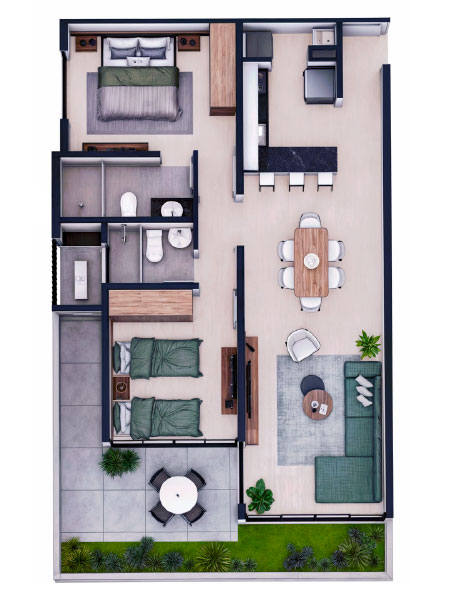 2 Dormitorios 102.60 m²